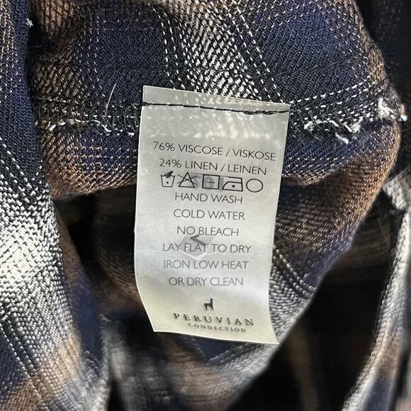 Peruvian Connection Fiona Plaid Ruffle Button Down Shirt M Medium Boho Western - Picture 6 of 6